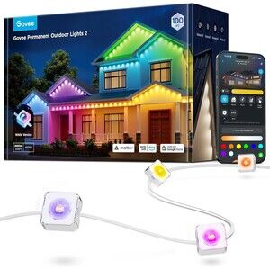 Govee Permanent Outdoor Lights 2 White 100ft RGBIC 100 Modes IP67 16m Colors NEW